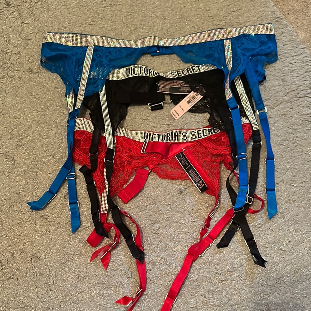 Victoria's Secret Blue,red and black garter Set